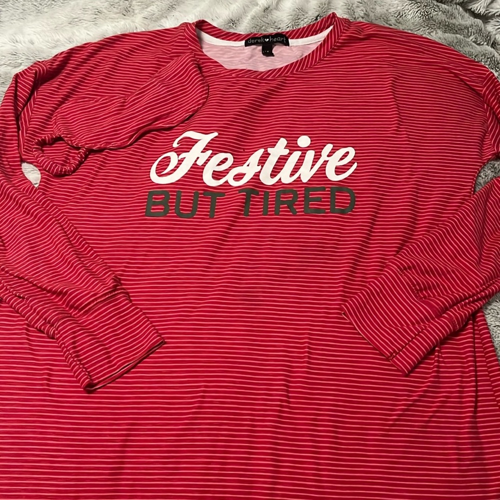 Derek Heart “festive but tired” striped nightgown Sz m and matching sleep mask